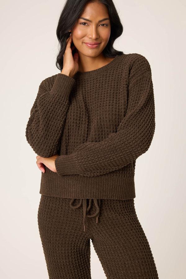 pj salvage Chenille Waffle Long Sleeve Chocolate Top