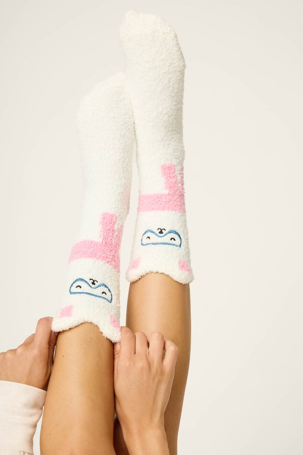 Pj Salvage Chill Out Bunny Print Crew Socks With Grippers