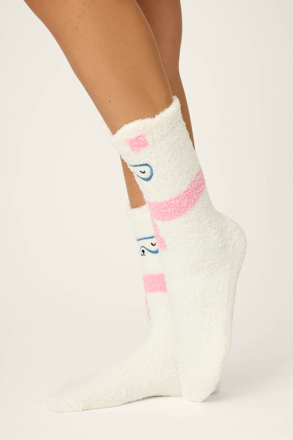 Pj Salvage Chill Out Bunny Print Crew Socks With Grippers