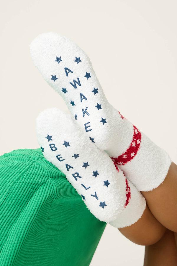 Pj Salvage Fam Jam Bear Print Crew Socks With Grippers