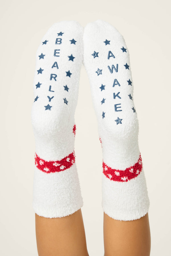 Pj Salvage Fam Jam Bear Print Crew Socks With Grippers