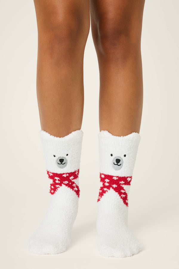 pj salvage Fam Jam Bear Print Crew Socks with Grippers