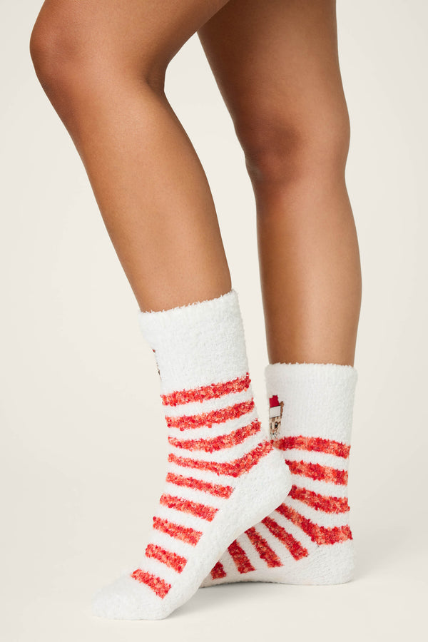 Pj Salvage Feline Festive Cat Print Crew Socks With Grippers