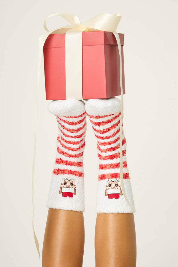 pj salvage Feline Festive Cat Print Crew Socks with Grippers