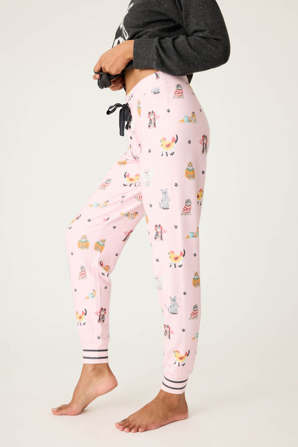 Pj Salvage Feline Spooky Halloween Cat Print Banded Pant