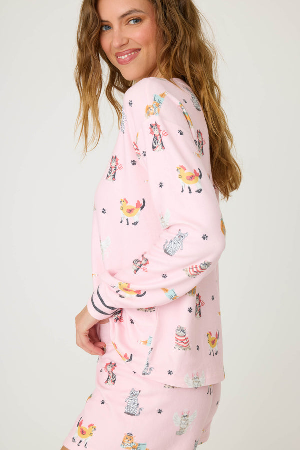 Pj Salvage Feline Spooky Halloween Cat Print Long Sleeve Top