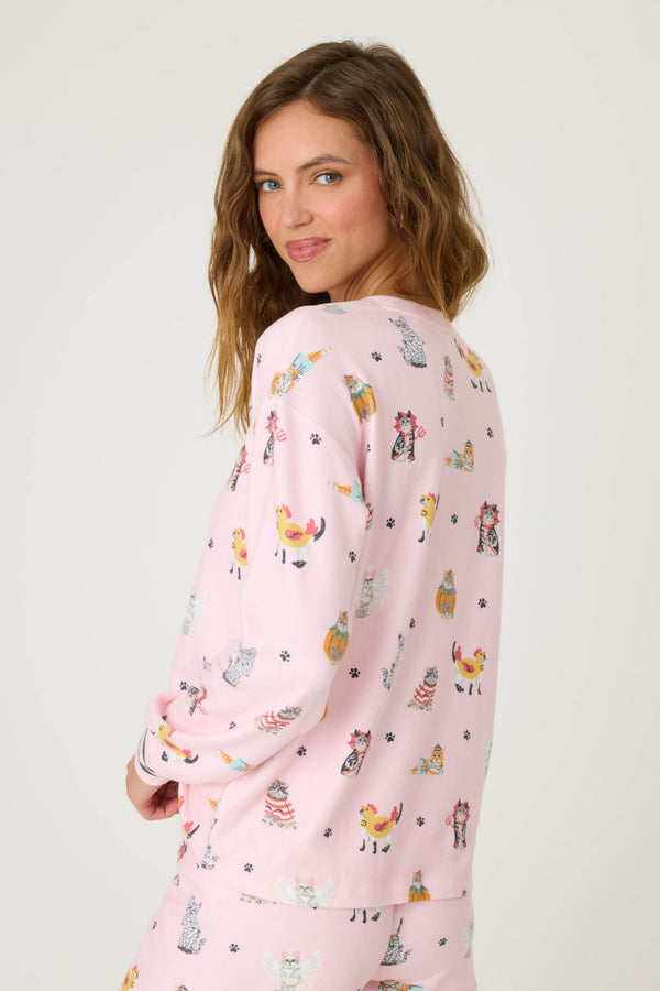 Pj Salvage Feline Spooky Halloween Cat Print Long Sleeve Top