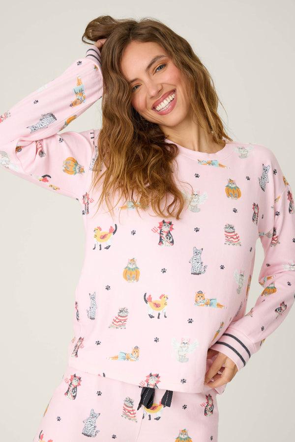 pj salvage Feline Spooky Halloween Cat Print Long Sleeve Top