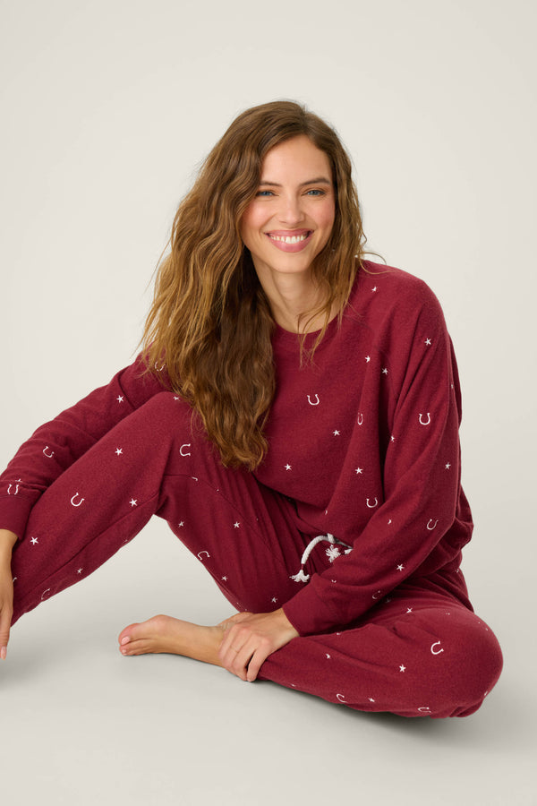 Pj Salvage Hold Your Horses Horseshoe Embroidered Fleece Lounge Set
