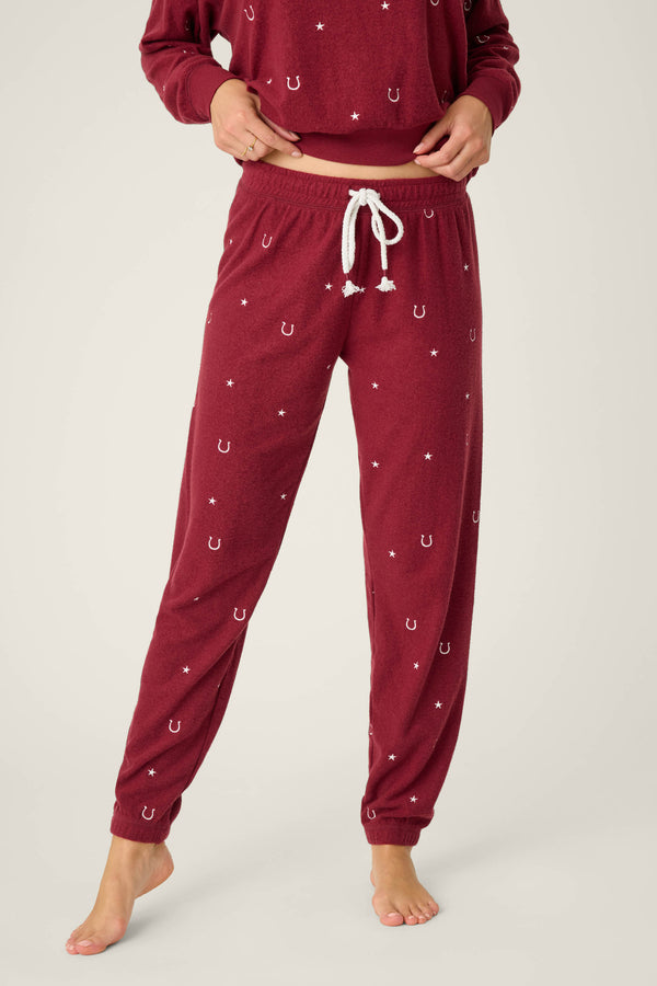 Pj Salvage Hold Your Horses Horseshoe Embroidered Sweatpants