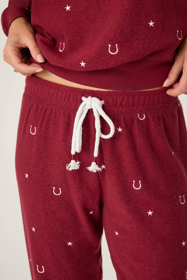 Pj Salvage Hold Your Horses Horseshoe Embroidered Sweatpants