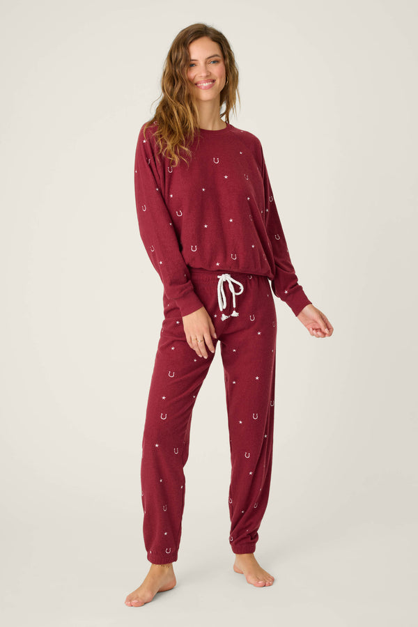 Pj Salvage Hold Your Horses Horseshoe Embroidered Sweatpants