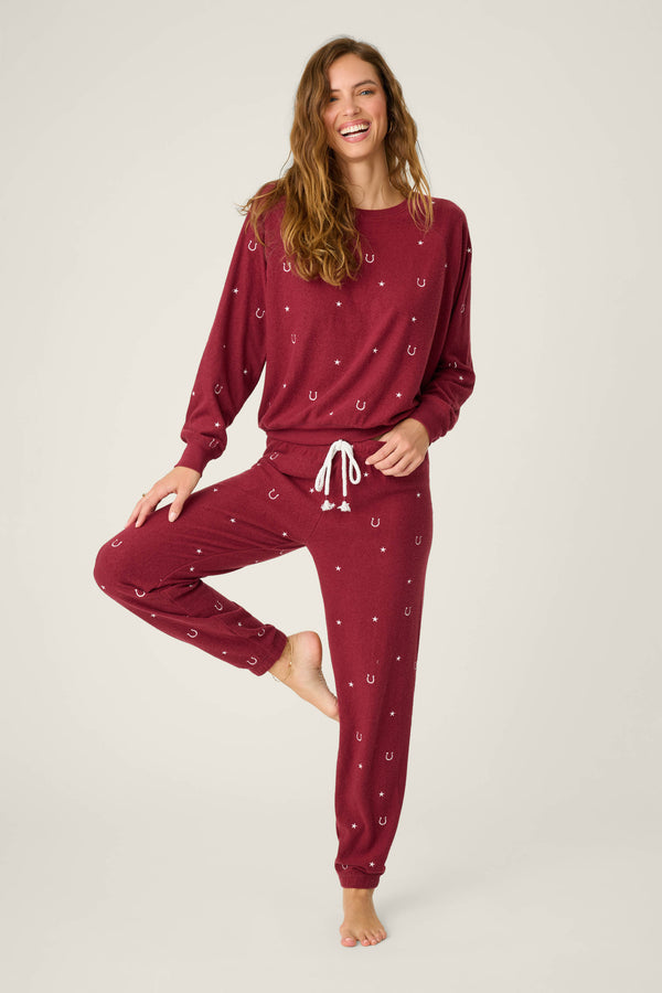 Pj Salvage Hold Your Horses Horseshoe Embroidered Sweatshirt