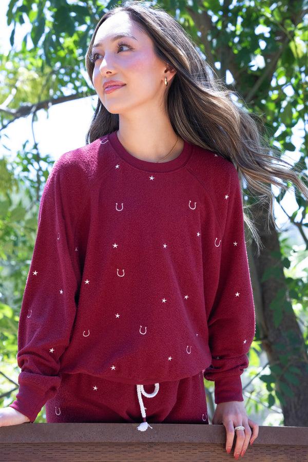 pj salvage Hold Your Horses Horseshoe Embroidered Sweatshirt
