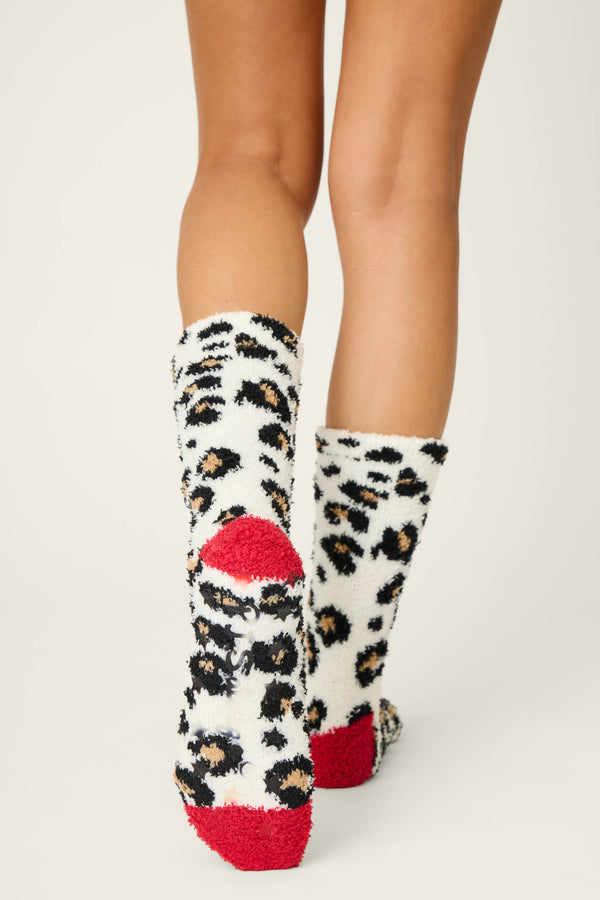 Pj Salvage Holiday Dreams Leopard Print Crew Socks With Grippers