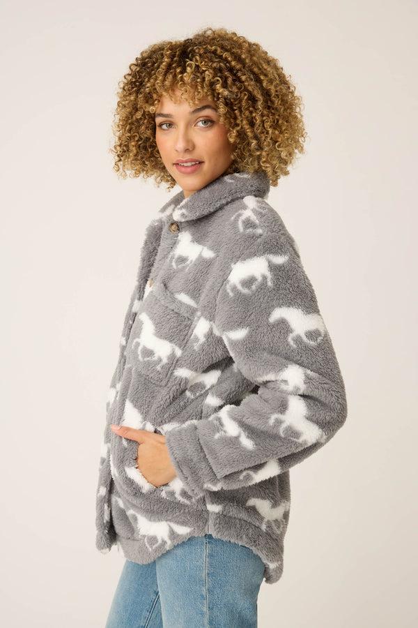 Pj Salvage Let's Get Cozy Horse Print Cozy Plush Jacket