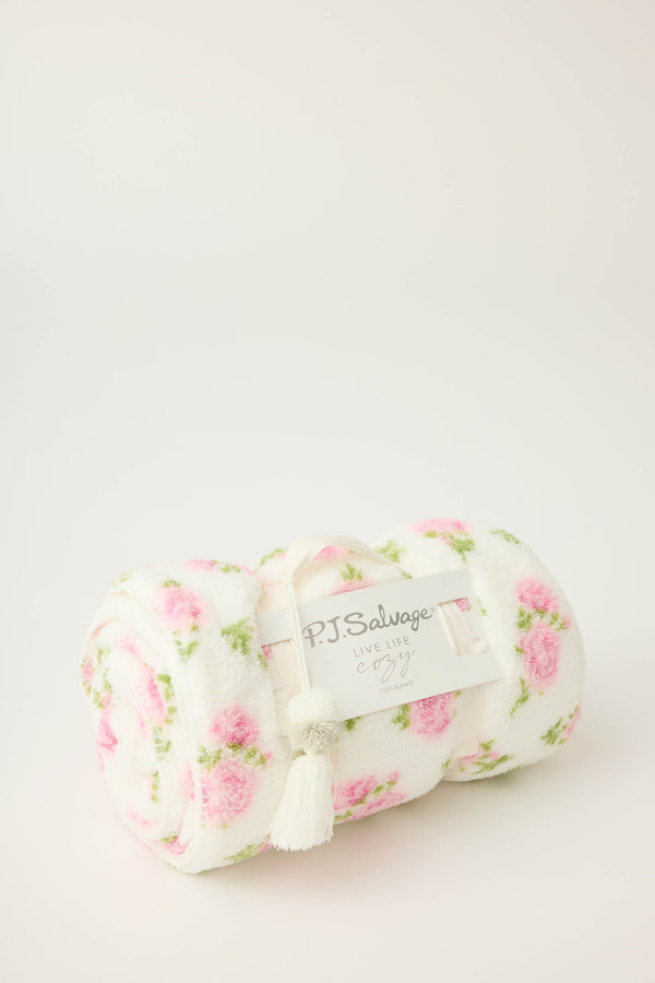 Pj Salvage Let's Get Cozy Plush Floral Print Blanket