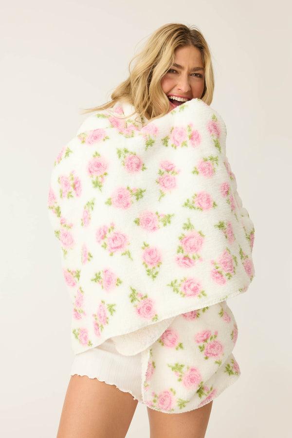Pj Salvage Let's Get Cozy Plush Floral Print Blanket
