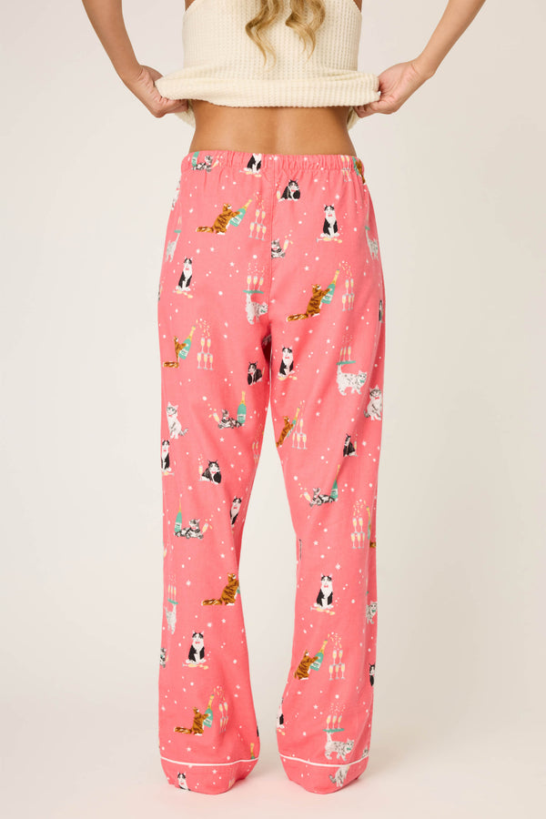 Pj Salvage Let's Get Fizzical Cat Print Flannel Pants