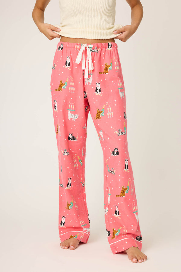 pj salvage Let's Get Fizzical Cat Print Flannel Pants