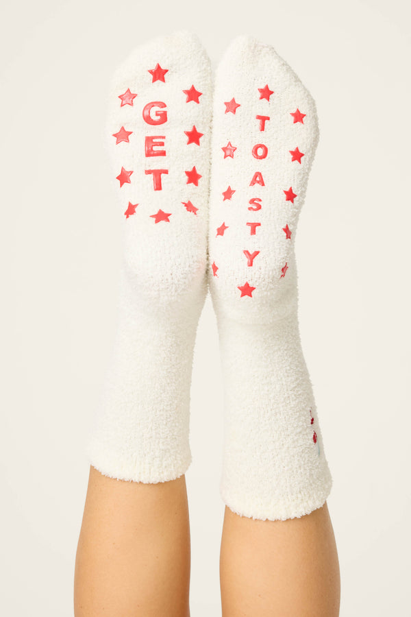 Pj Salvage Let's Get Toast Wine Print Crew Socks With Grippers