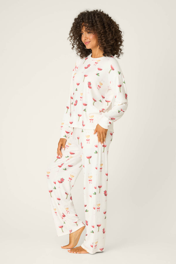 Pj Salvage Let's Get Toasty Holiday Wine Print Pants Set