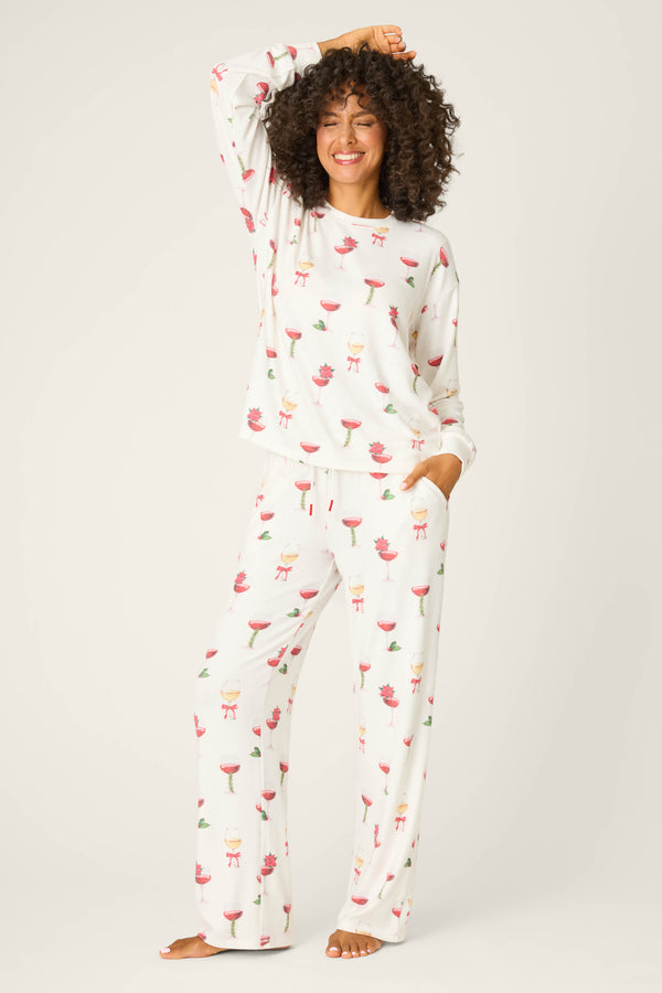 pj salvage Let's Get Toasty Holiday Wine Print Pants Set