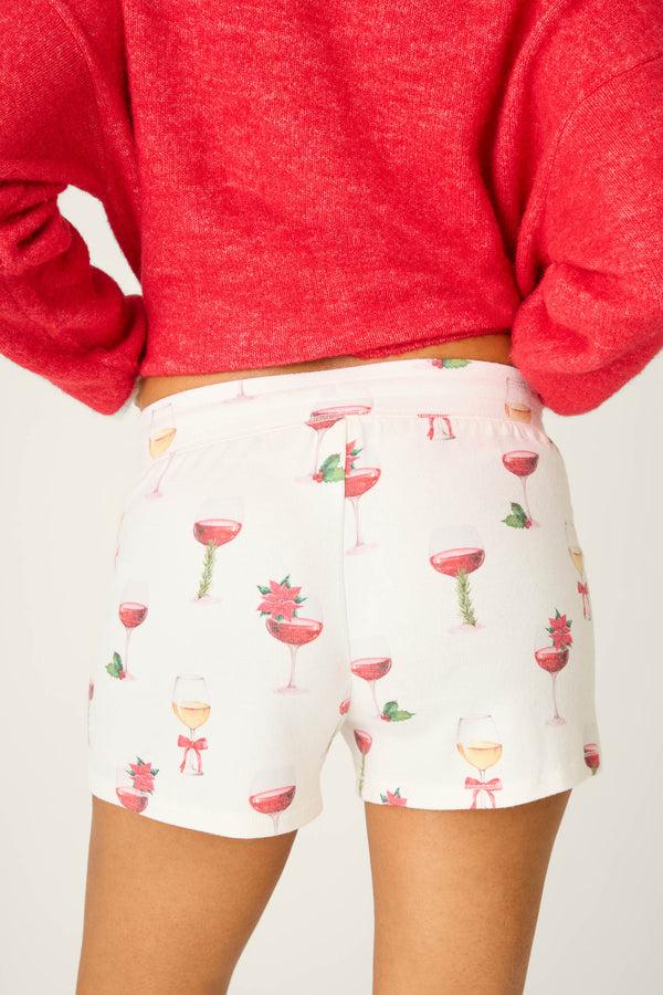 Pj Salvage Let's Get Toasty Holiday Wine Print Shorts