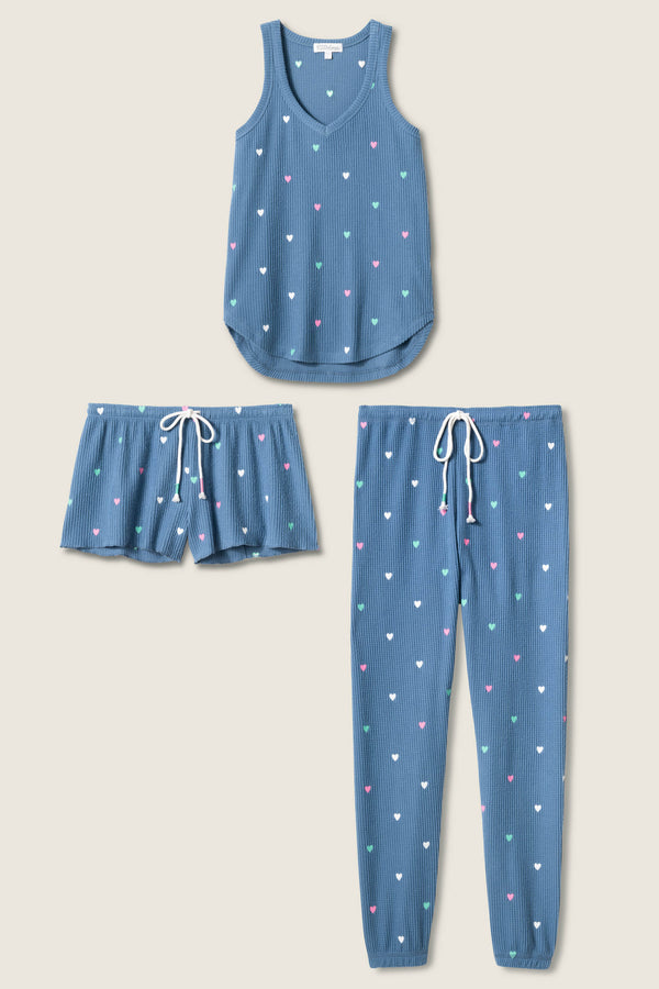 Pj Salvage Love Club 3-Piece Lounge Set With Embroidered Hearts