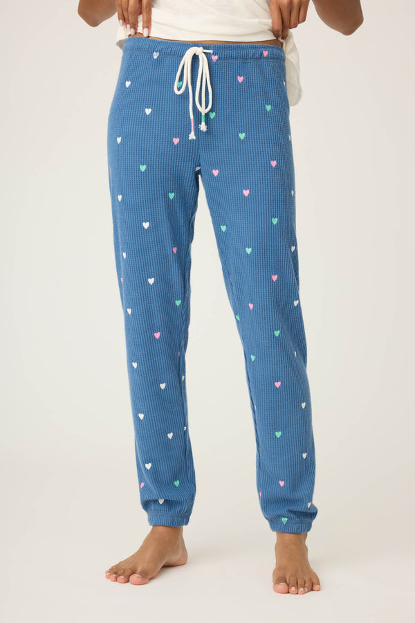 pj salvage Love Club Banded Lounge Pants with Embroidered Hearts