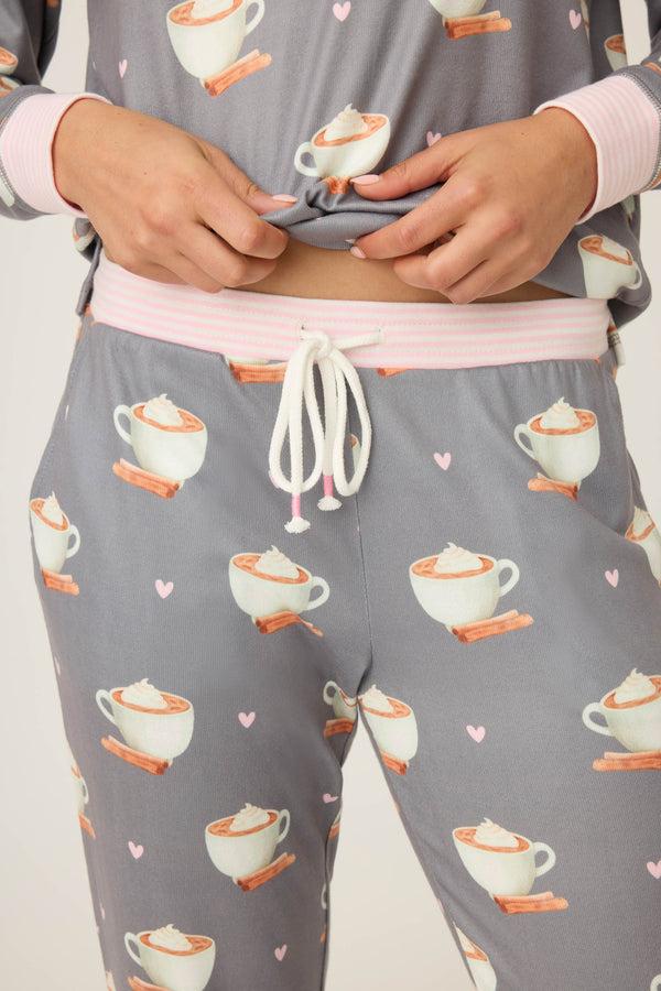 Pj Salvage Love You A Latte Coffee Print Banded Pant