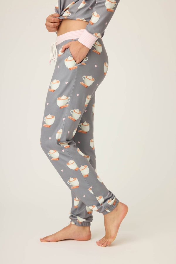 Pj Salvage Love You A Latte Coffee Print Banded Pant