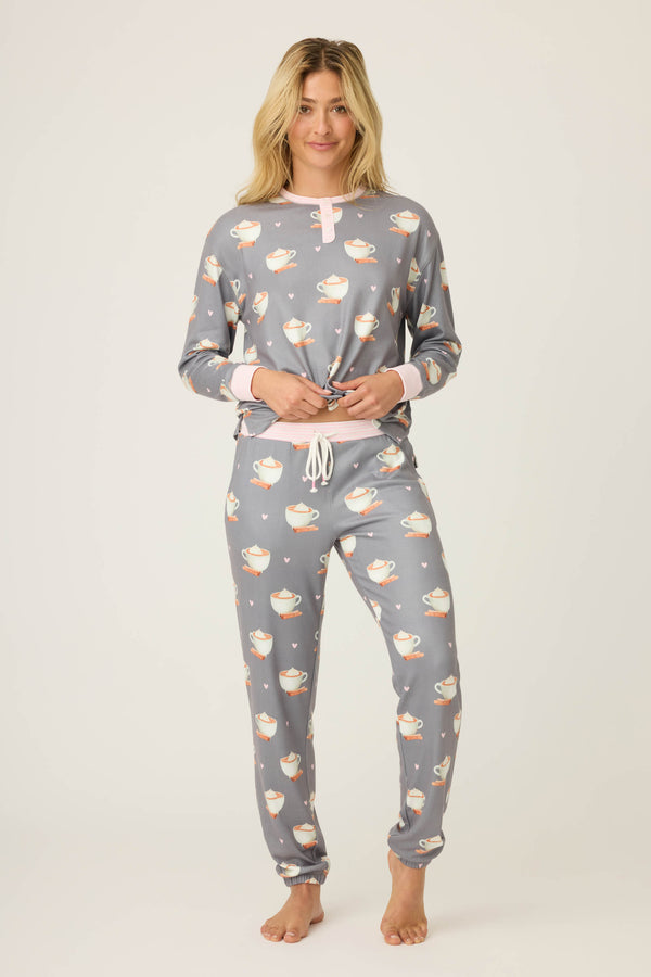 Pj Salvage Love You A Latte Coffee Print Banded Pant