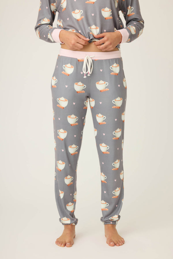 pj salvage Love You A Latte Coffee Print Banded Pant