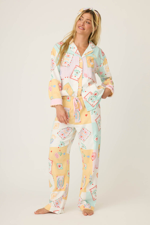 pj salvage Lucky Me Tarot Card Print 3-Piece Flannel PJ Set
