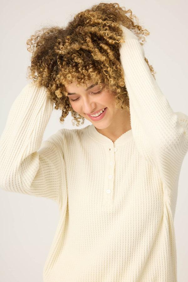 Pj Salvage Morning Waffles Solid Ivory Long Sleeve Top