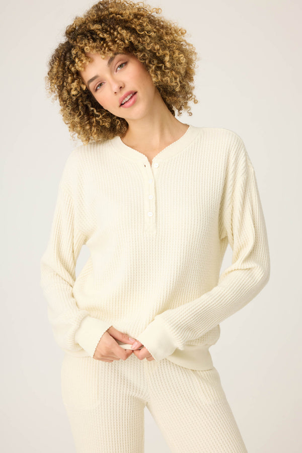 pj salvage Morning Waffles Solid Ivory Long Sleeve Top