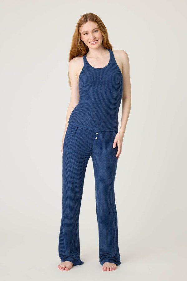 Pj Salvage Morning Waffles Solid Navy Open Leg Pant