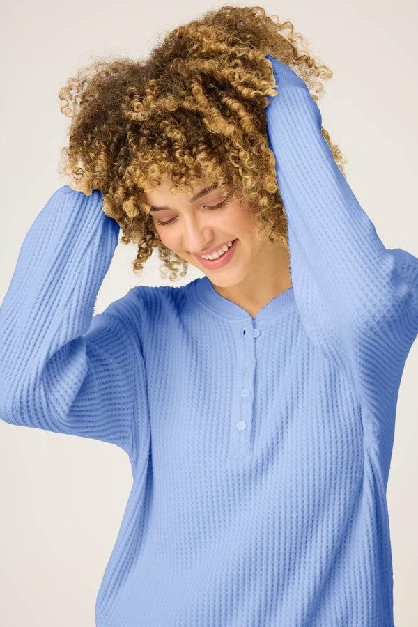 Pj Salvage Morning Waffles Solid Peri Long Sleeve Top
