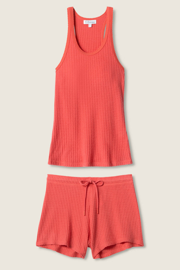 Pj Salvage Morning Waffles Solid Red Loungewear Set