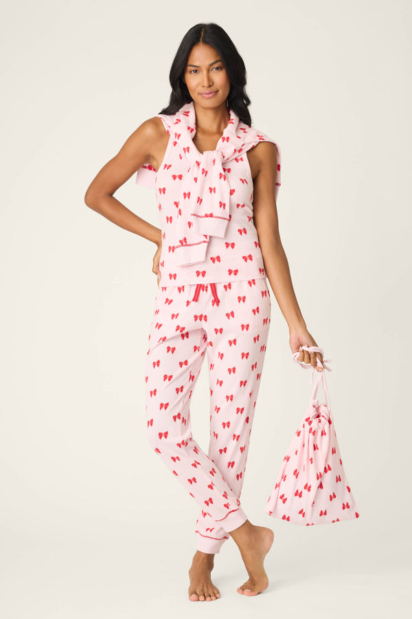 Pj Salvage 4-Piece Bow Print Thermal Lounge Set