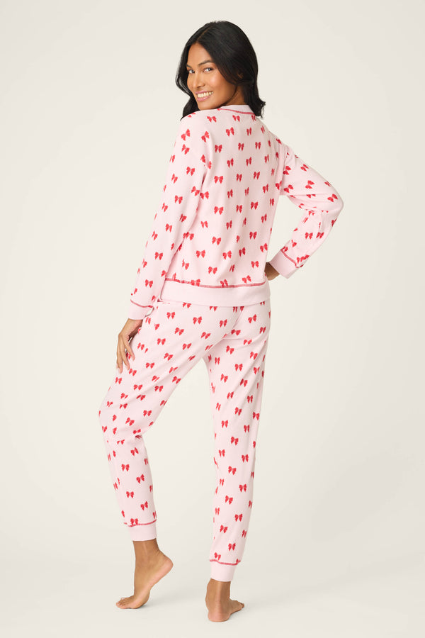 Pj Salvage 4-Piece Bow Print Thermal Lounge Set