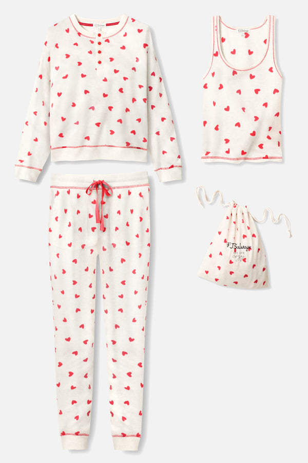 Pj Salvage 4-Piece Heart Print Thermal Lounge Set