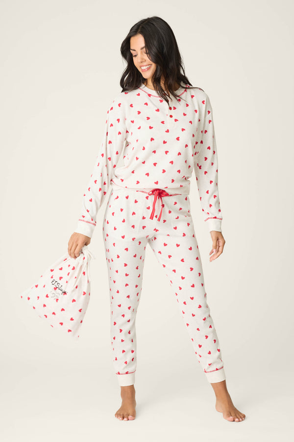 Pj Salvage 4-Piece Heart Print Thermal Lounge Set