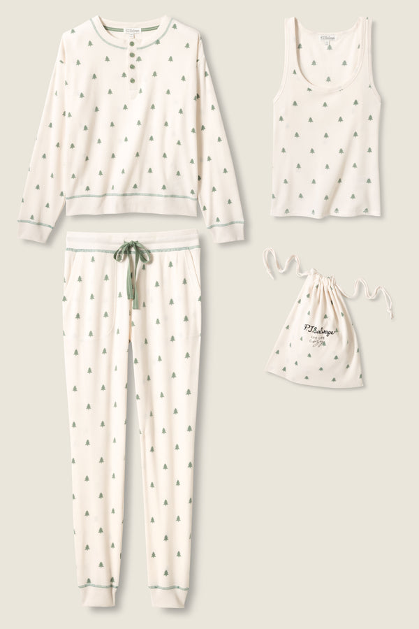 Pj Salvage 4-Piece Tree Print Thermal Lounge Set