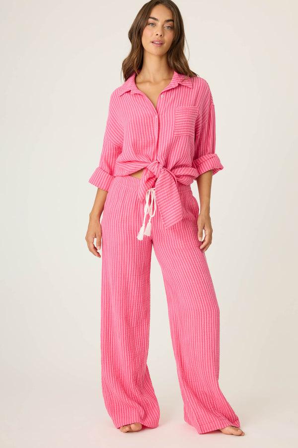 Pj Salvage Back From The Beach Striped Gauze Pants