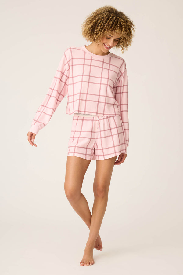 pj salvage Boyfriend Boxer Plaid Shorts Set