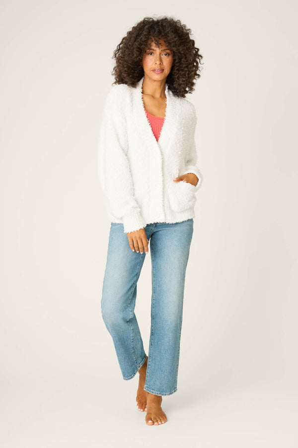 Pj Salvage Bundle Up Boucle Ivory Cardigan