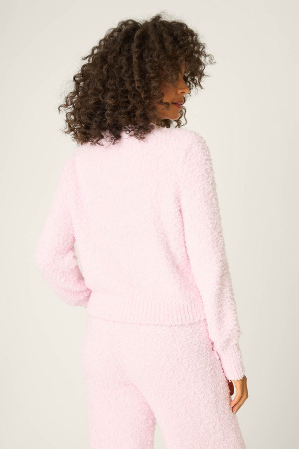 Pj Salvage Bundle Up Boucle Pink Long Sleeve Top