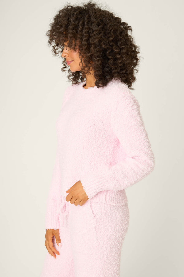Pj Salvage Bundle Up Boucle Pink Long Sleeve Top